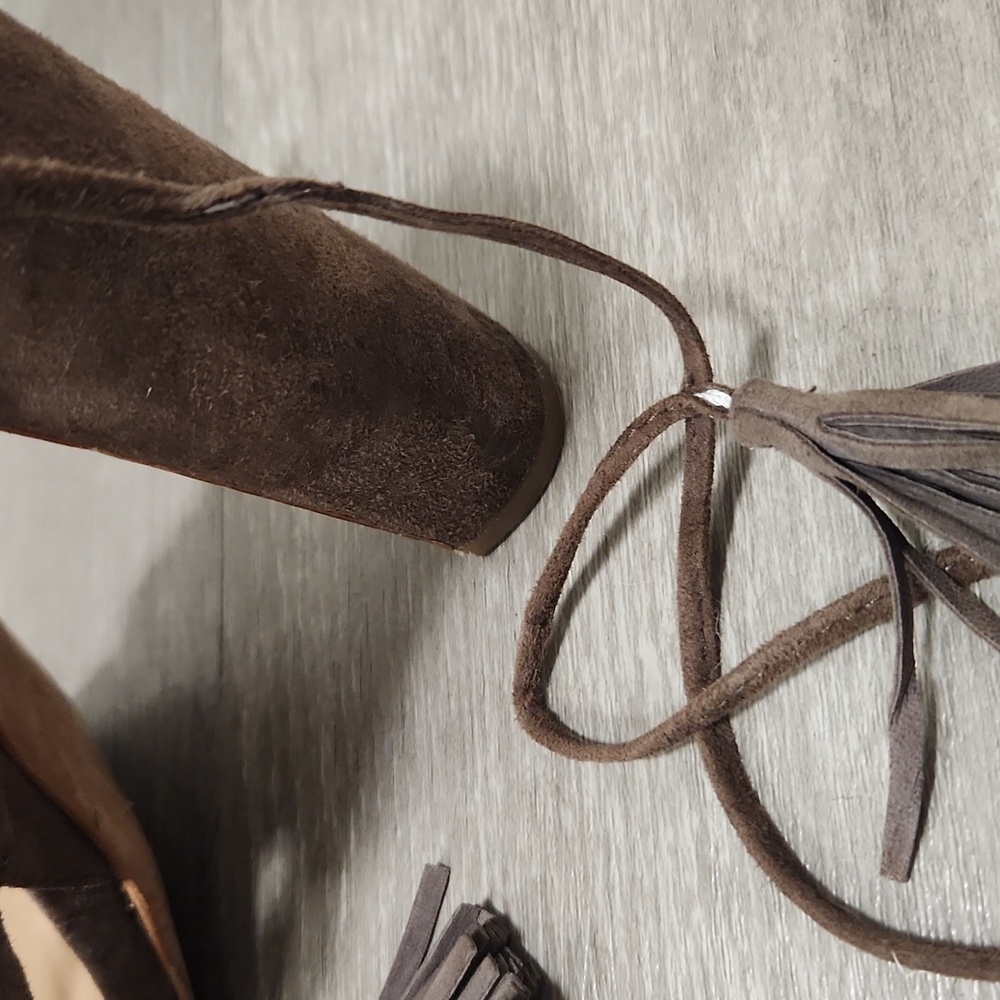 Madewell Octavia Brown Suede Women's Tassel Heels - Picture 8 of 10